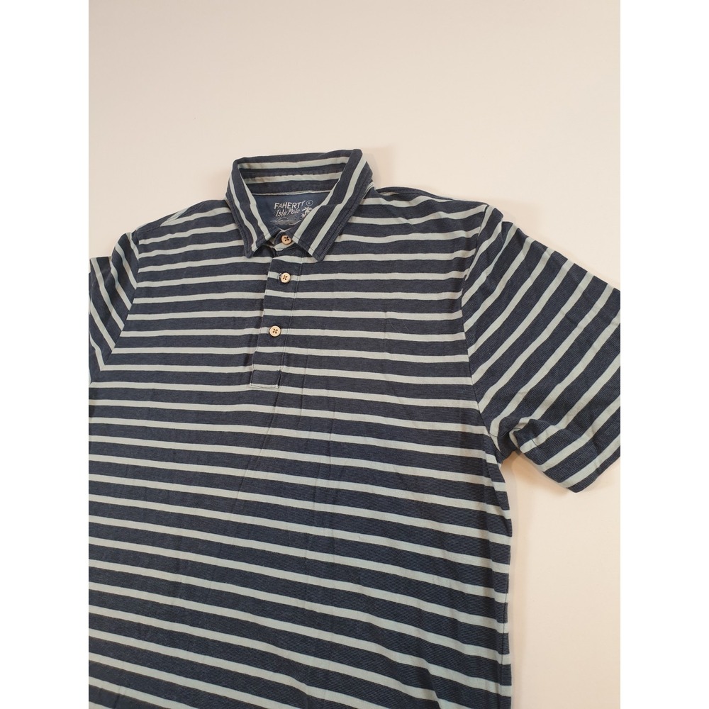 Faherty Polo Shirt Mens Large Blue White Stripe Isle Polo Short Sleeve Cotton - Picture 3 of 13